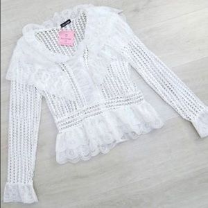 White lace ruffle blouse